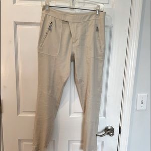 VINCE NWT LINEN BLEND FRONT ZIP, CARGO JOGGER PANTS WITH ZIPPER DETAIL.